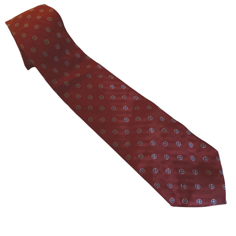 Brooks Brothers 346 Dark Red Silk Geometric Medallion Necktie Italy burgundy